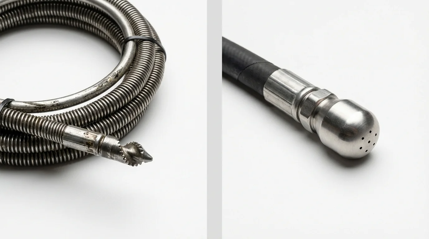 Drain snake cable and hydro jetting nozzle used for drain cleaning in Alexandria, KY